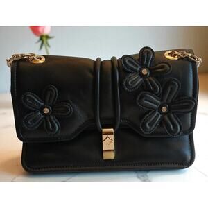 NWT MCM LIMITED COLLECTION Run Candy Floral Appliqué Leather Shoulder Bag Black